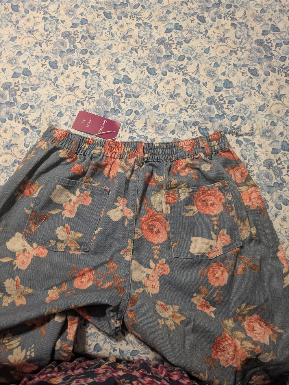 Wide Leg Floral Pants in Blue - Casual Comfort - Picture 3 of 5